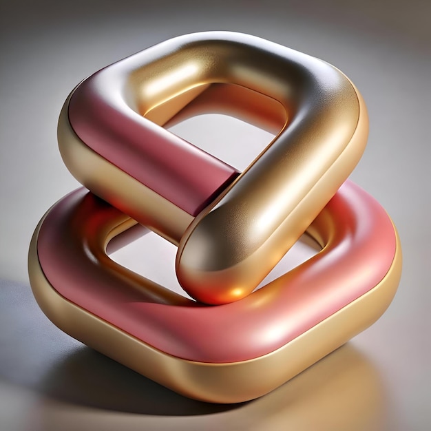 Abstract 3D render of two linked chain links in gold and rose gold representing connection security and teamwork