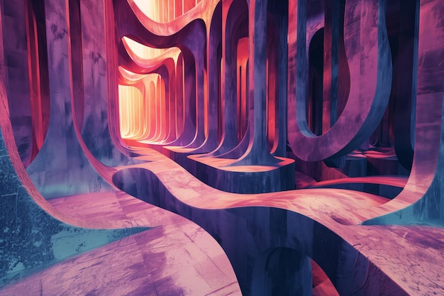 Abstract 3d render of a vibrant corridor with smooth flowing lines