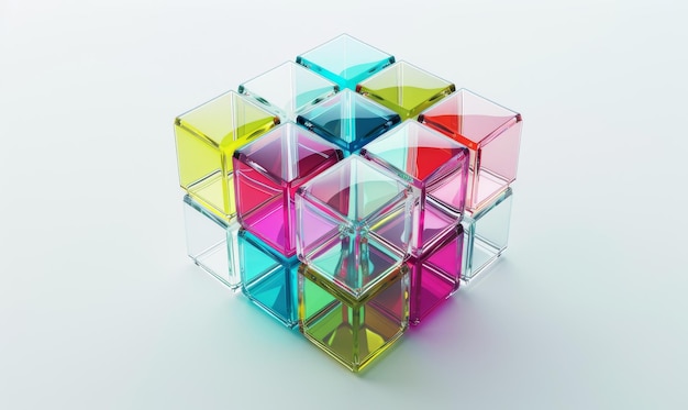 An abstract 3D render with modern geometric design and colorful cubes as a background