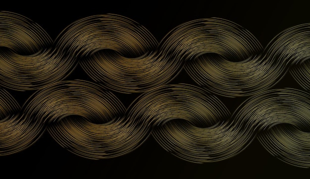 Abstract 3d rendering of chaotic metallic waves Bended stripes background