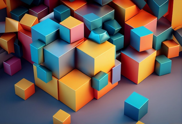 Abstract 3d rendering of colorful cubes Computer generated background generative ai