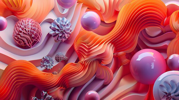 Abstract 3D rendering of a colorful and vibrant landscape with smooth flowing lines and shapes