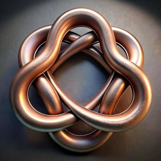 Photo abstract 3d rendering of a copper colored interwoven knot perfect for adding a touch of sophistication and complexity to your designs