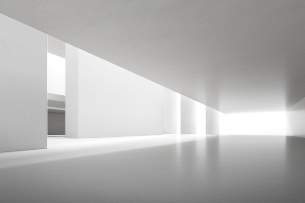 Abstract 3d rendering of empty concrete room with light and shadow on the wall.