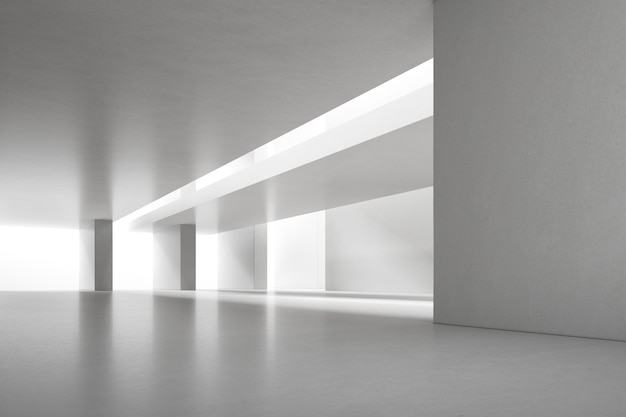 Abstract 3d rendering of empty concrete room with light and shadow on the wall.