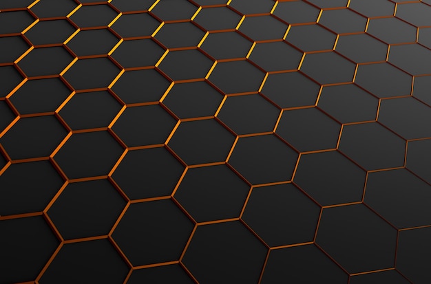 Abstract 3d rendering of futuristic surface with hexagons. Dark sci-fi background.