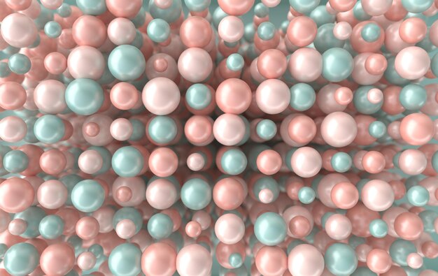 Abstract 3d rendering geometric background with pink green pearl spheres beads