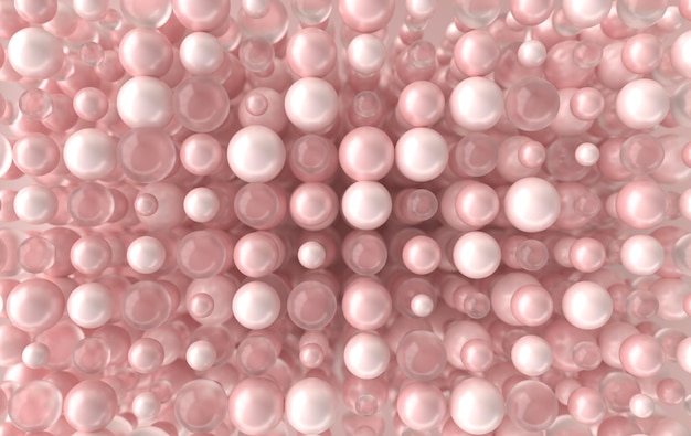 Abstract 3d rendering geometric background with pink pearl and glass spheres beads