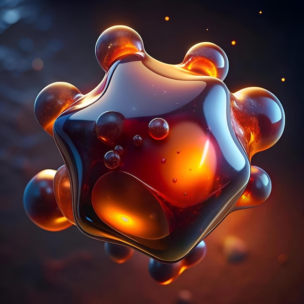 Photo abstract 3d rendering of a glowing viscous amber colored blob perfect for medical pharmaceutical or scientific illustrations