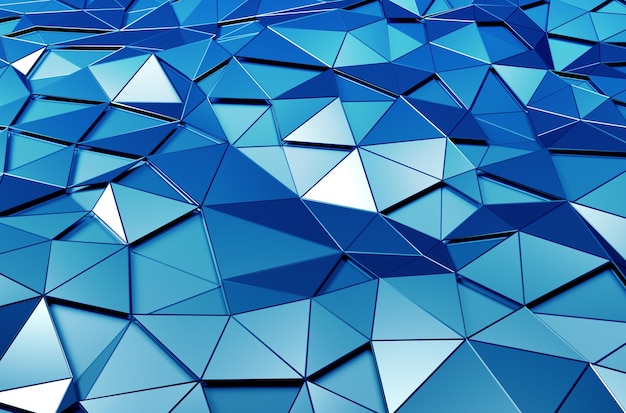 Abstract 3D Rendering of Low Poly Blue Surface