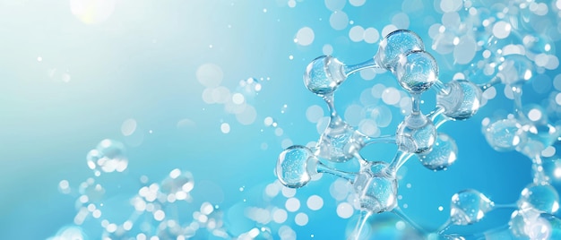 Abstract 3D rendering of a molecule model on a blue background