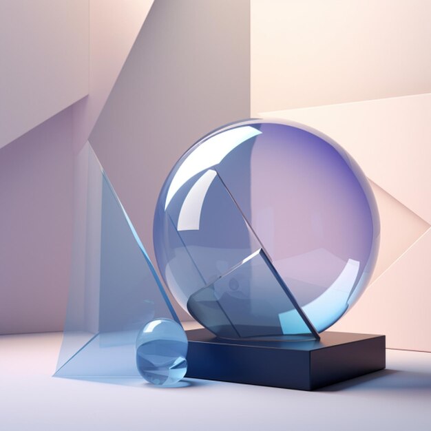 An abstract 3D rendering scene with layers of glass transparency