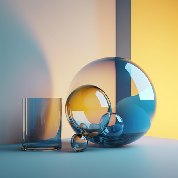 An abstract 3D rendering scene with layers of glass transparency