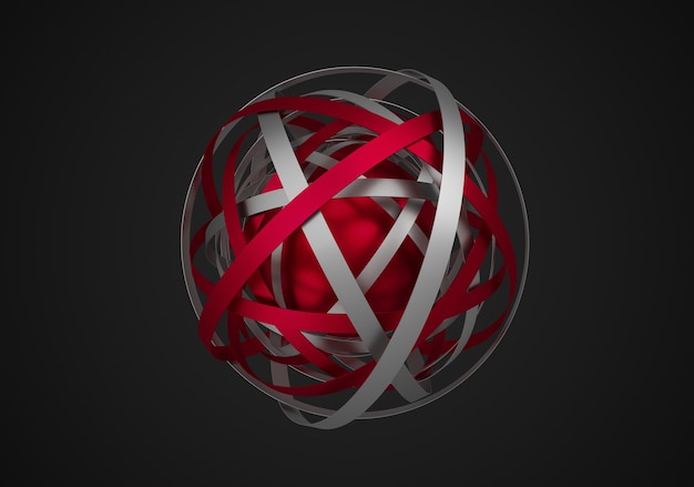 Abstract 3d rendering of sphere with rings in empty space. Futuristic shape. Surreal background.