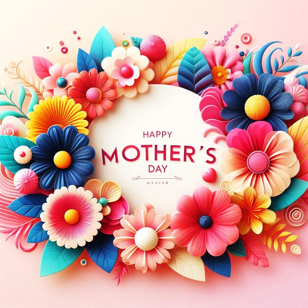 Photo abstract 3d shape half sun half moontextmother day foliage and flowers incorporated light