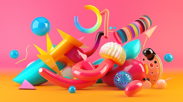 Photo abstract 3d shapes with vibrant colors and playful designs