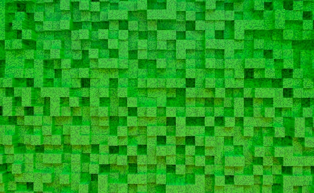 Abstract 3d square pixels template green colors The concept of games background 3d render