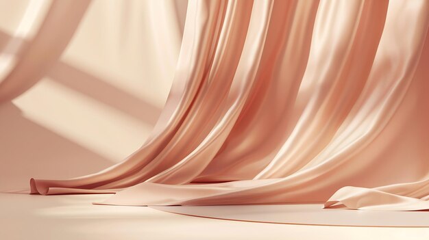 Abstract 3d studio with draping silk fabric and shadow on cream beige pastel monochr Generative AI