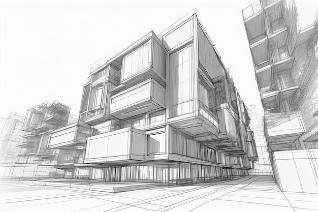 Abstract 3D Urban Building Outline Perspective Design