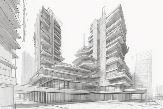 Abstract 3D Urban Building Outline Perspective Design