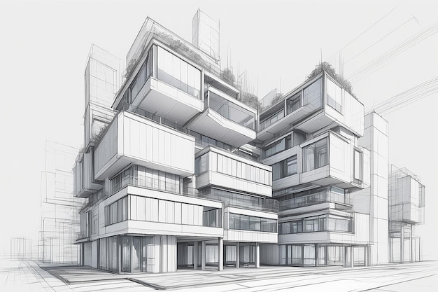 Abstract 3D Urban Building Outline Perspective Design