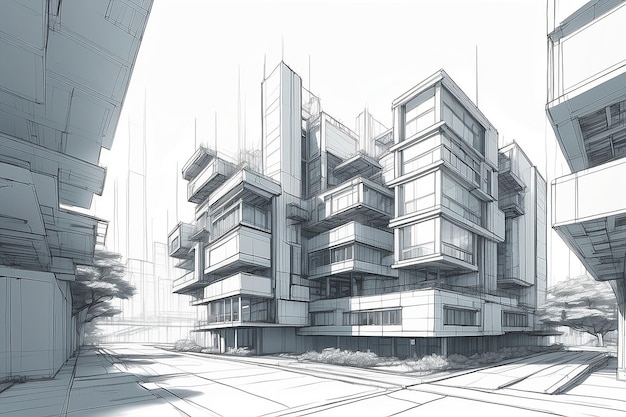 Abstract 3D Urban Building Outline Perspective Design