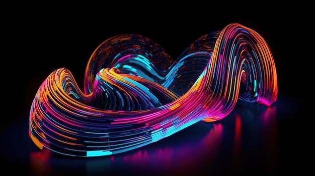 Abstract 3D Wave in Neon Holographic Motion Generative AI