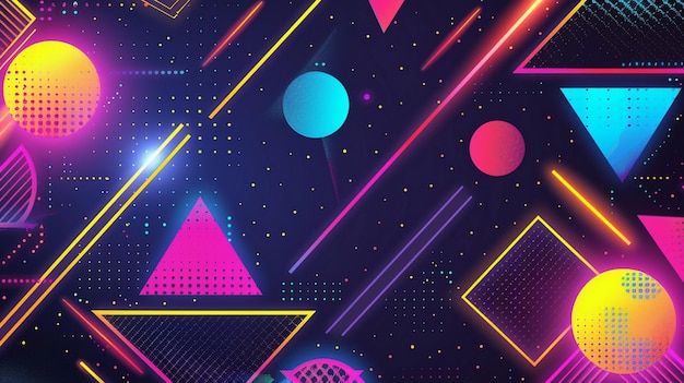 Photo abstract 80s trendy geometric background neon colors