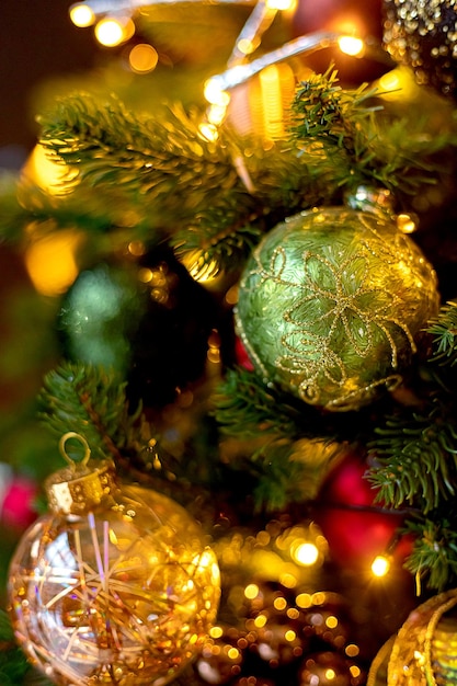 Abstract Advent Background - Christmas Tree Decoration With Ornament And Defocused Lights.