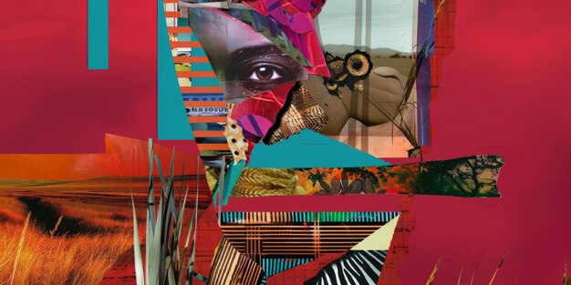 Abstract African Inspired Collage with Vibrant Colors and Geometric Patterns