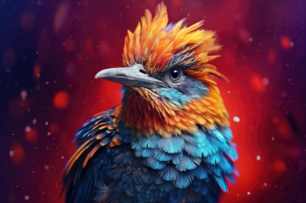 Abstract animal little Bird portrait with multi colored colorful on wings and feathers Generative AI