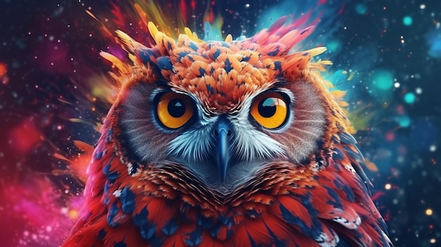 Abstract animal Owl portrait with colorful double expoGenerative AI