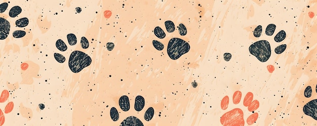 Abstract Animal Paw Prints Pattern on Peach Background