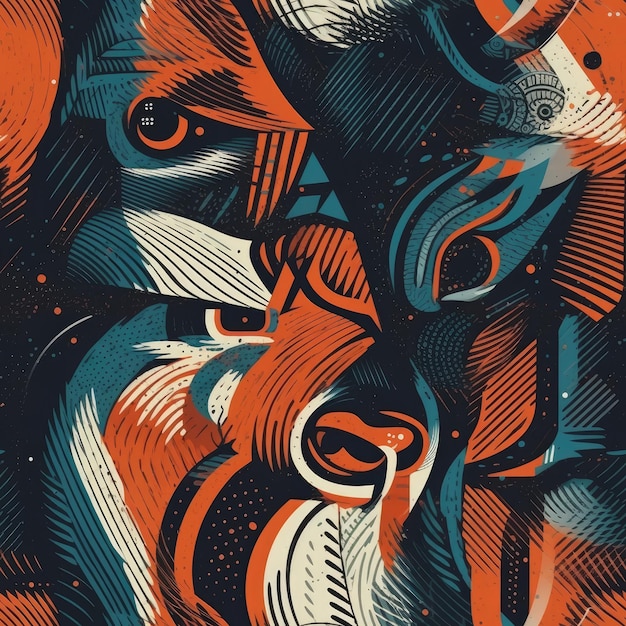 Abstract Animal Portrait With Bold Graphic Lines Seamless Wallpaper Background Generative AI