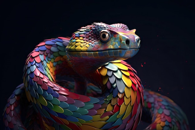 Abstract animal Viper snake portrait with colorful paint on skin and scales color Generative AI