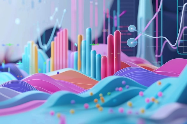 Photo abstract animated landscape with vibrant colors and dynamic data visualizations generate a dynamic animation showcasing the rapid growth of digital marketing in todays landscape