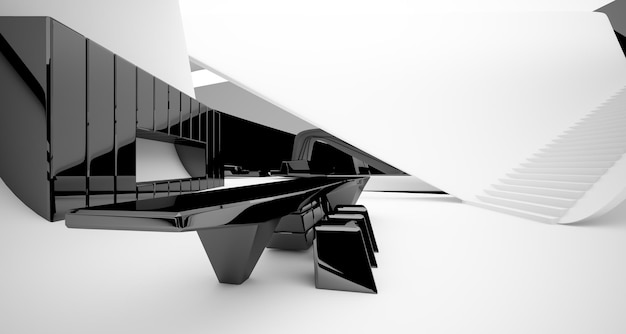 Abstract architectural black and white interior of a modern villa 3D illustration and rendering