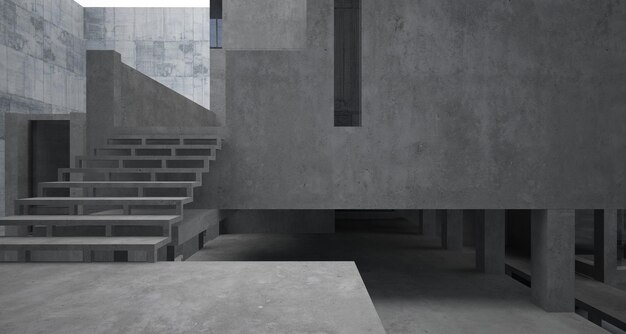 Abstract architectural brown and beige concrete interior of a minimalist house