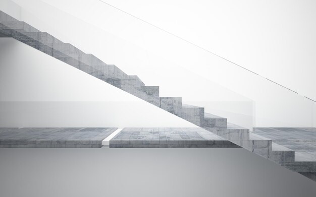 Abstract architectural concrete interior of a minimalist house. 3D illustration and rendering.