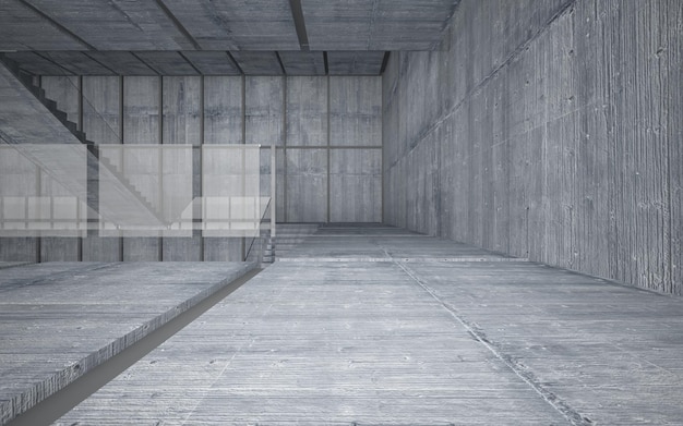 Abstract architectural concrete interior of a minimalist house. 3D illustration and rendering.