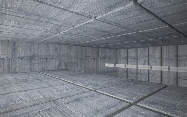 Abstract architectural concrete interior of a minimalist house. 3D illustration and rendering.