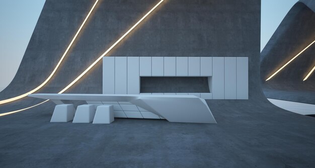 Abstract architectural concrete interior of a modern villa 3D illustration and rendering