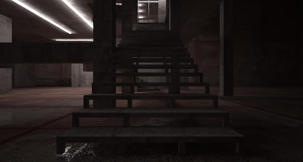 Abstract architectural concrete and rusted metal interior of a minimalist house