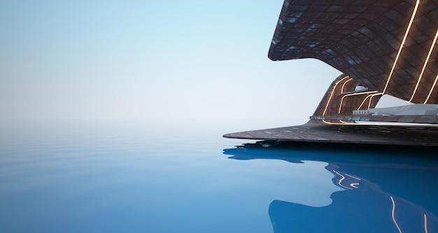 Abstract architectural concrete and rusted metal of a modern villa on the sea with swimming pool