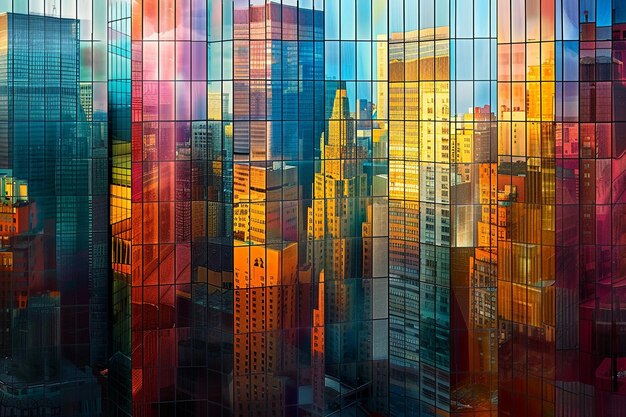 Photo abstract architectural design high rising glass reflections colorful wallpaper