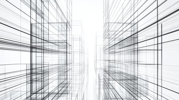 Photo abstract architectural design with wireframe structures in a modern cityscape