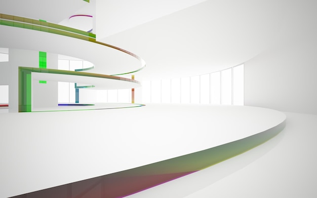 abstract architectural interior with gradient geometric glass sculpture with black lines 3D