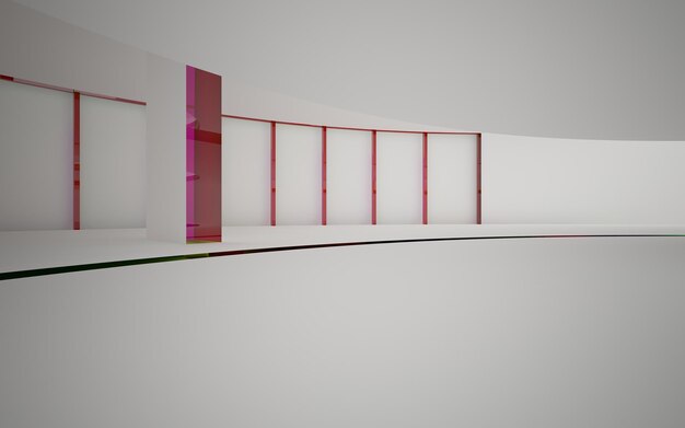 abstract architectural interior with gradient geometric glass sculpture with black lines 3D