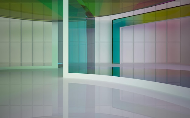 abstract architectural interior with gradient geometric glass sculpture with black lines 3D