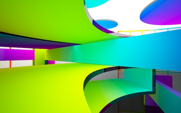 abstract architectural interior with gradient geometric glass sculpture with black lines 3D